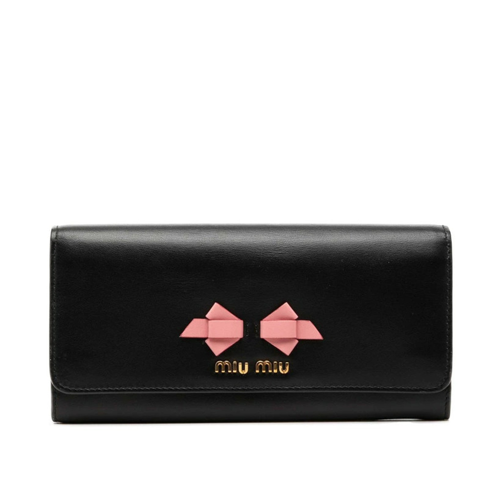 Miu Miu leather long wallet pink bow front flap